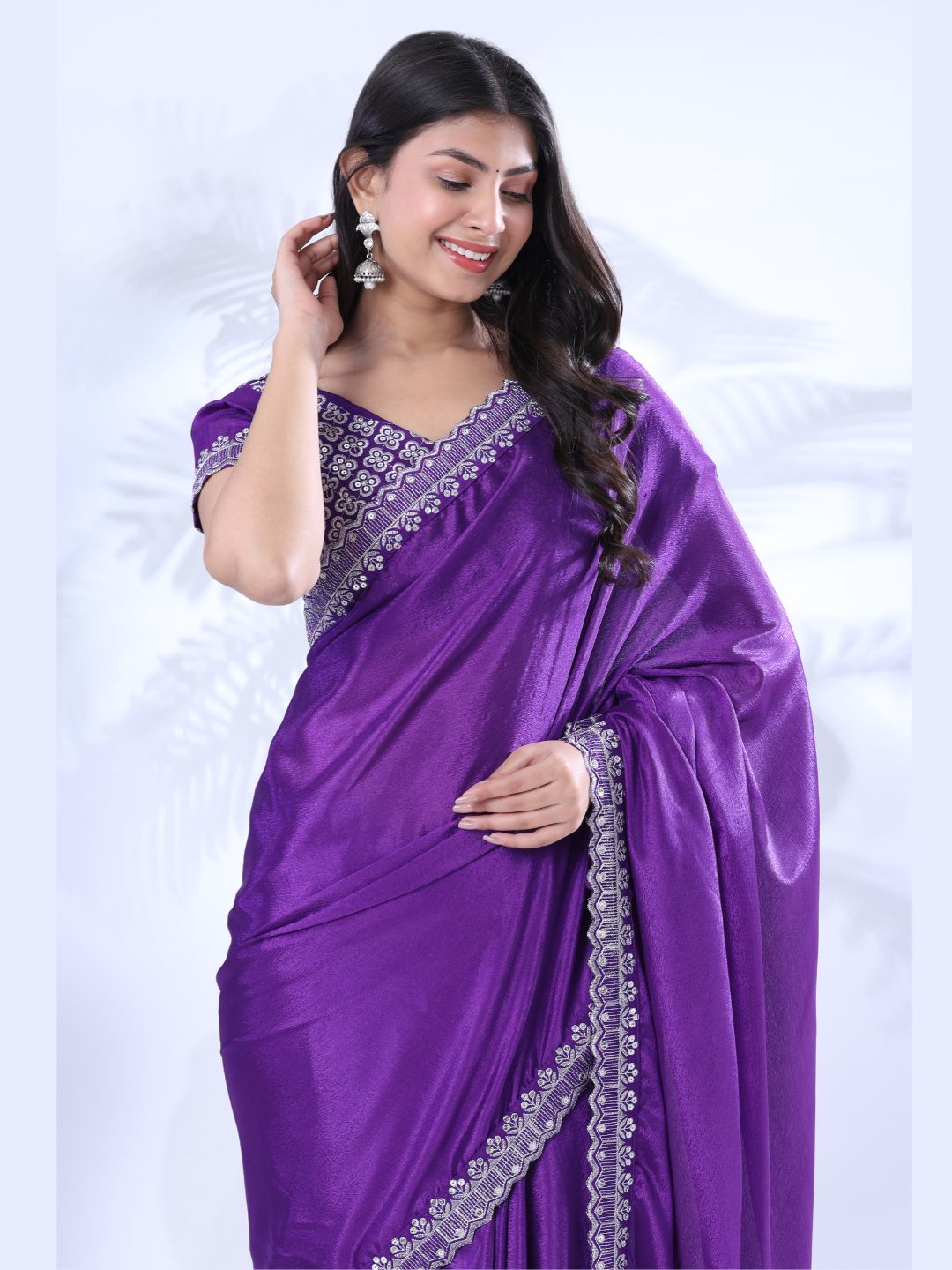 Chinon Embroidery Sequence Lace Border Saree