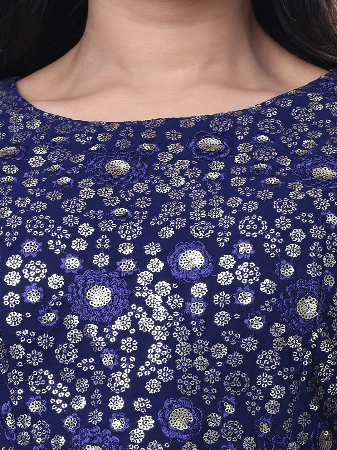 Georgette Floral Embroidered Sequined Crop Top with Palazzo