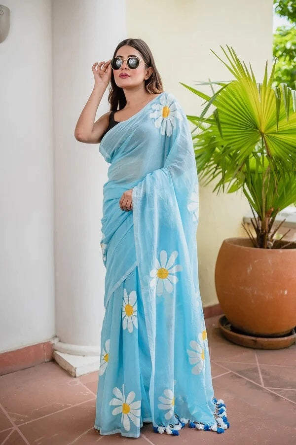 Floral Print Handloom Pure Cotton Saree