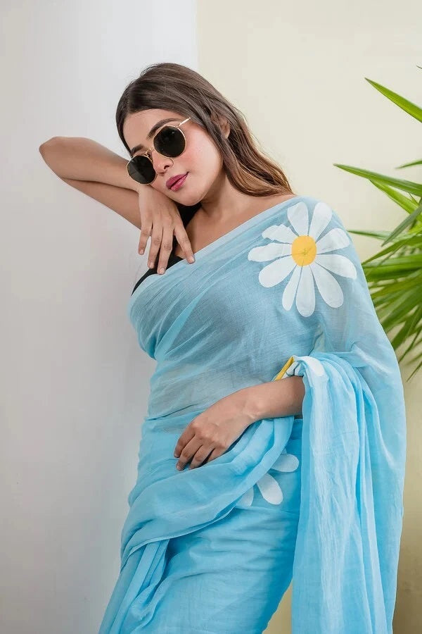 Floral Print Handloom Pure Cotton Saree