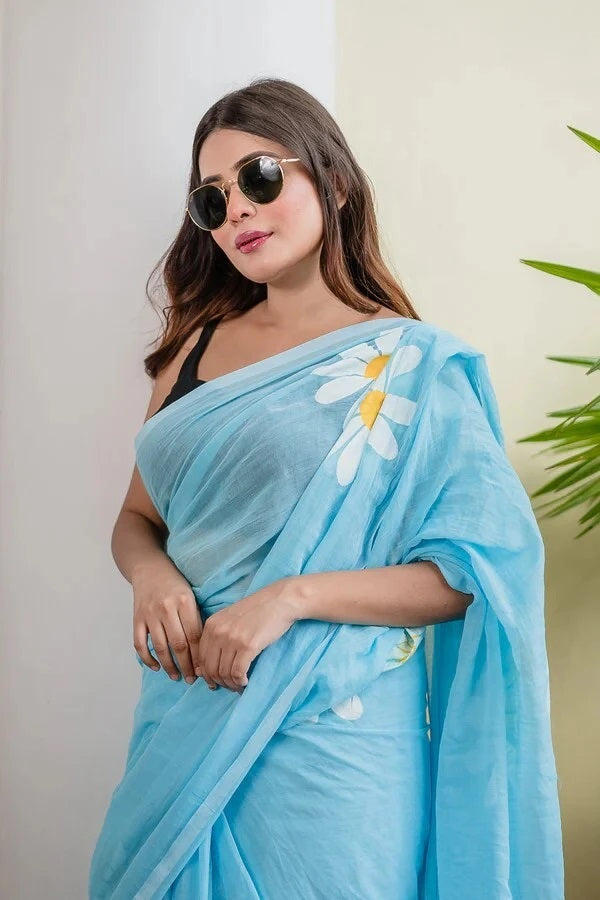Floral Print Handloom Pure Cotton Saree