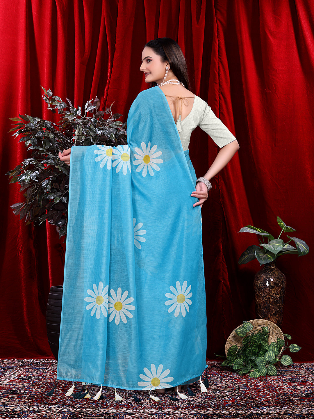 Ready To Wear Floral Print Handloom Pure Linen Saree