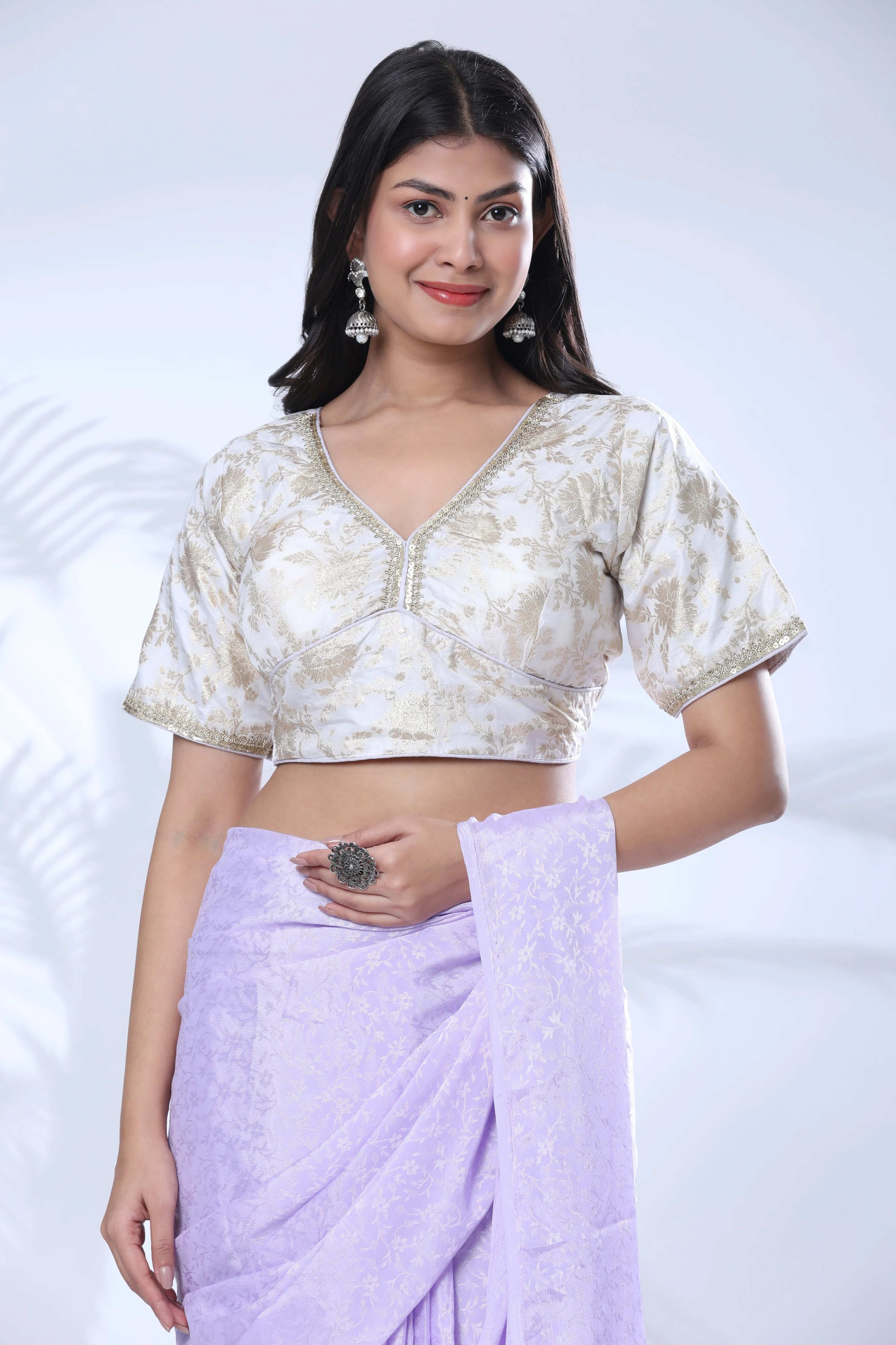 Ready To Wear Chiffon Pink Saree With Stitched Blouse