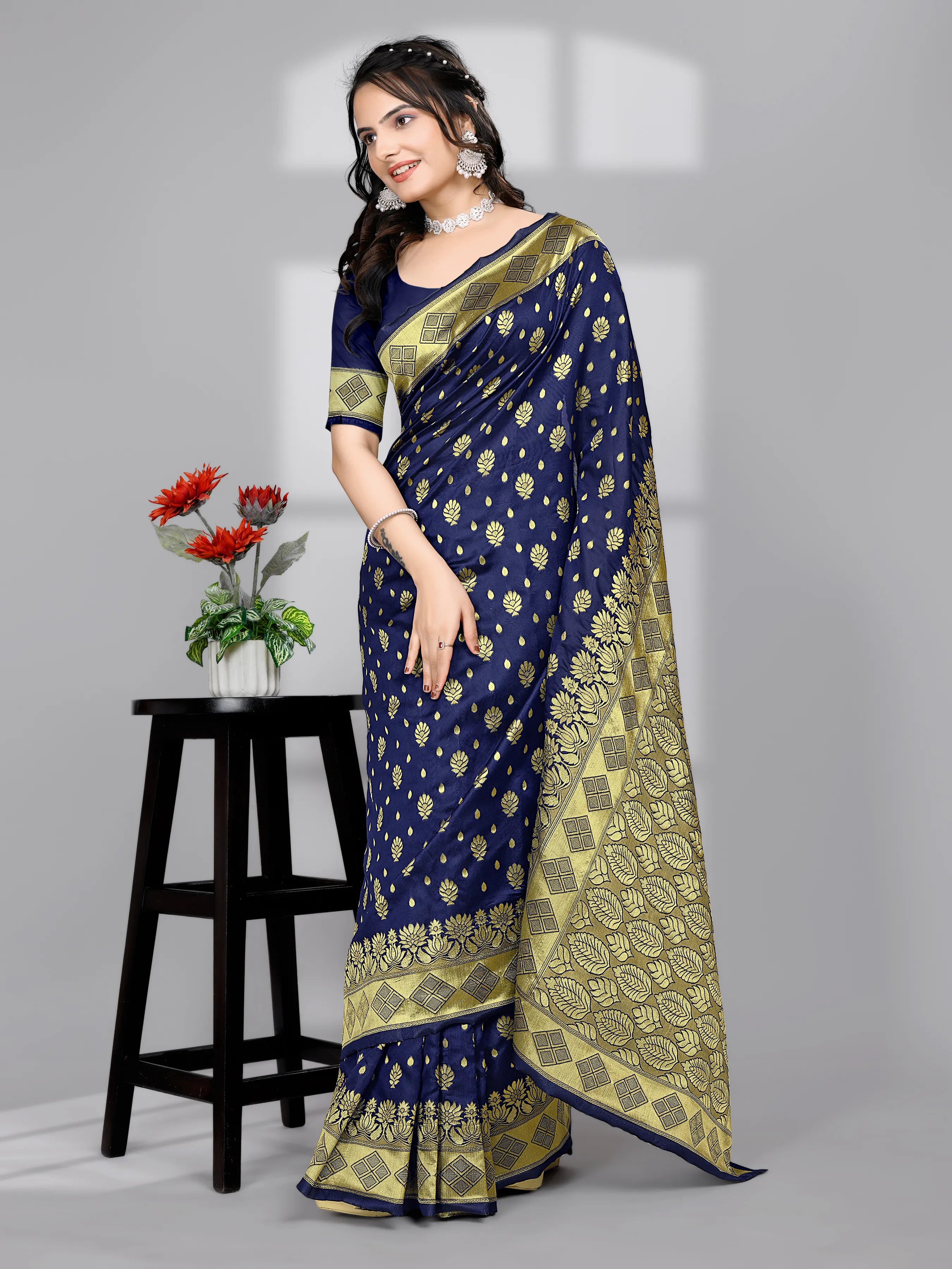 Ready to Wear Woven Banarasi Jacquard Pure Silk Saree