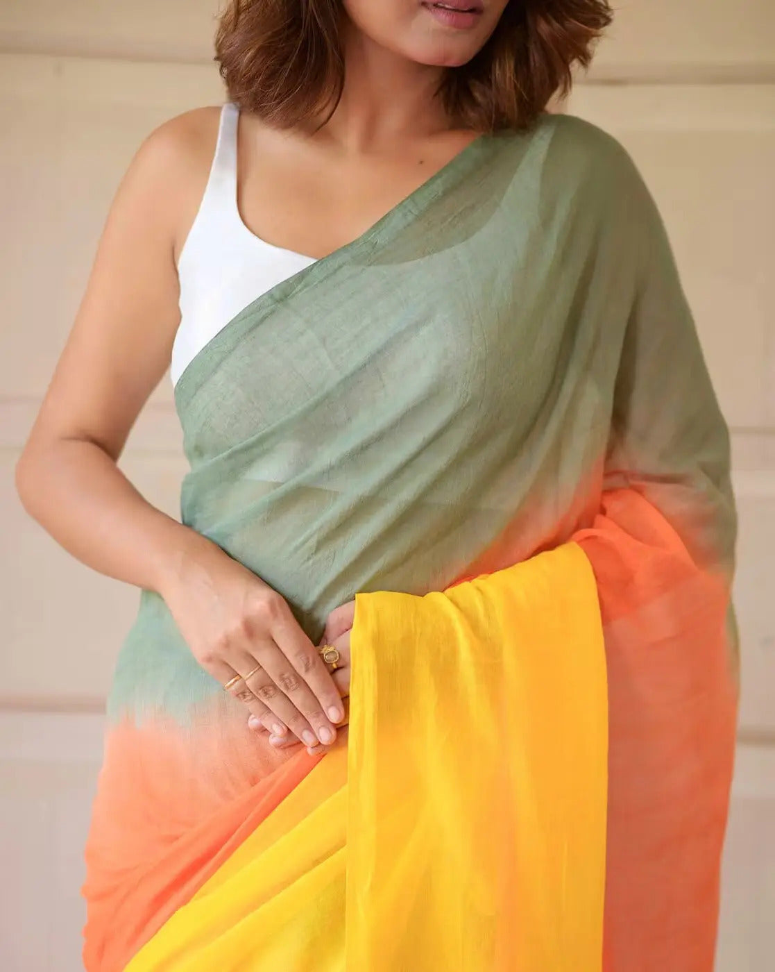 Multicolor Striped Cotton Linen Printed Saree