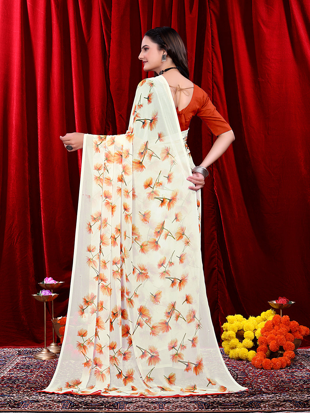 Women's Ready-to-wear Floral Printed Georgette Saree