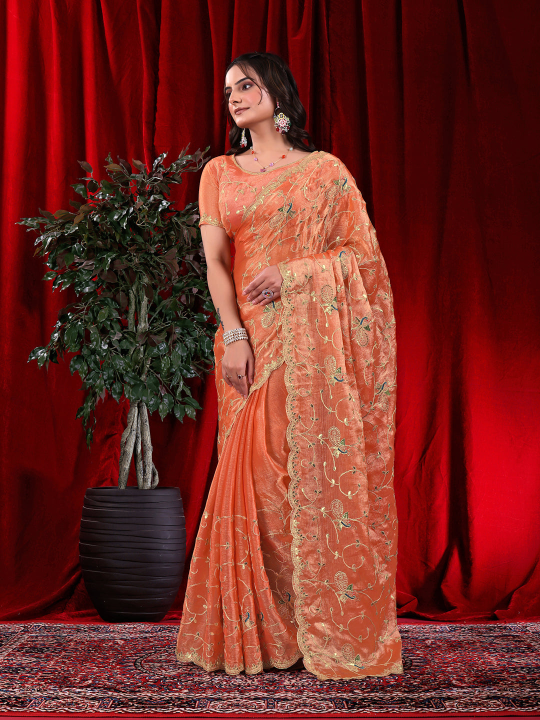 Jimmy Chu Embroidered Saree with Gotta Patti Work