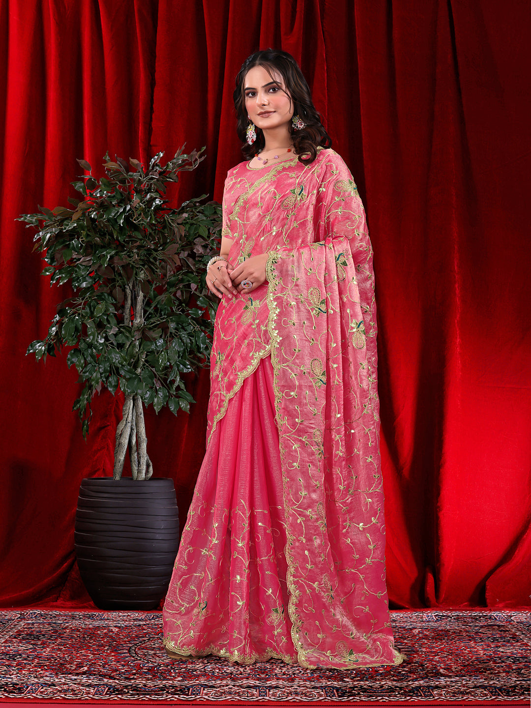 Jimmy Chu Embroidered Saree with Gotta Patti Work