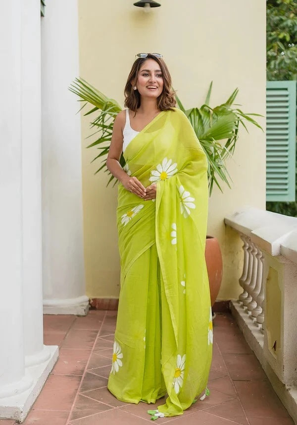 Floral Print Handloom Pure Cotton Saree