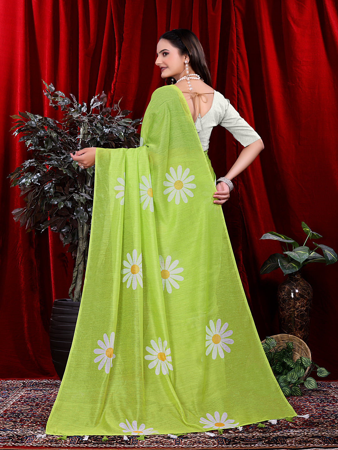 Ready To Wear Floral Print Handloom Pure Linen Saree