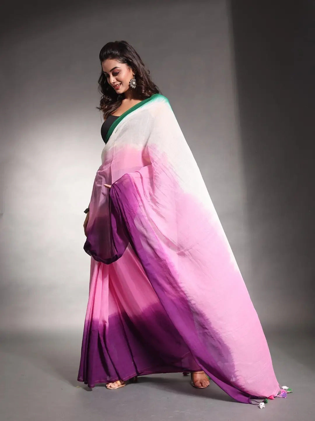 Multicolor Striped Cotton Linen Printed Saree