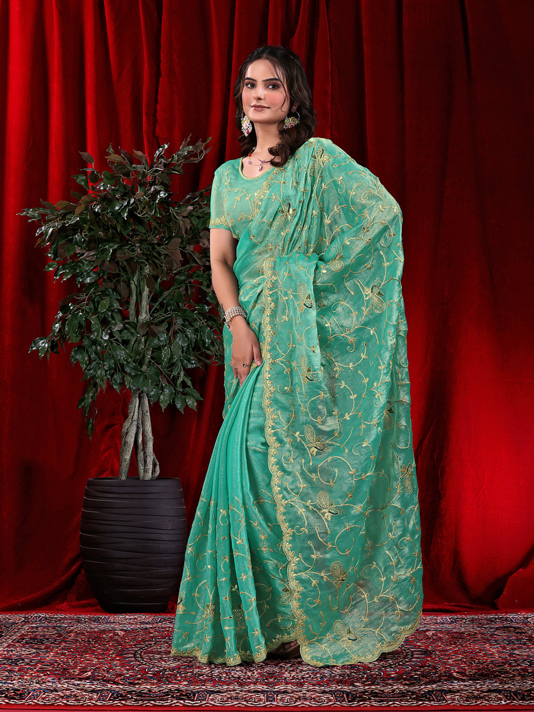 Jimmy Chu Embroidered Saree with Gotta Patti Work