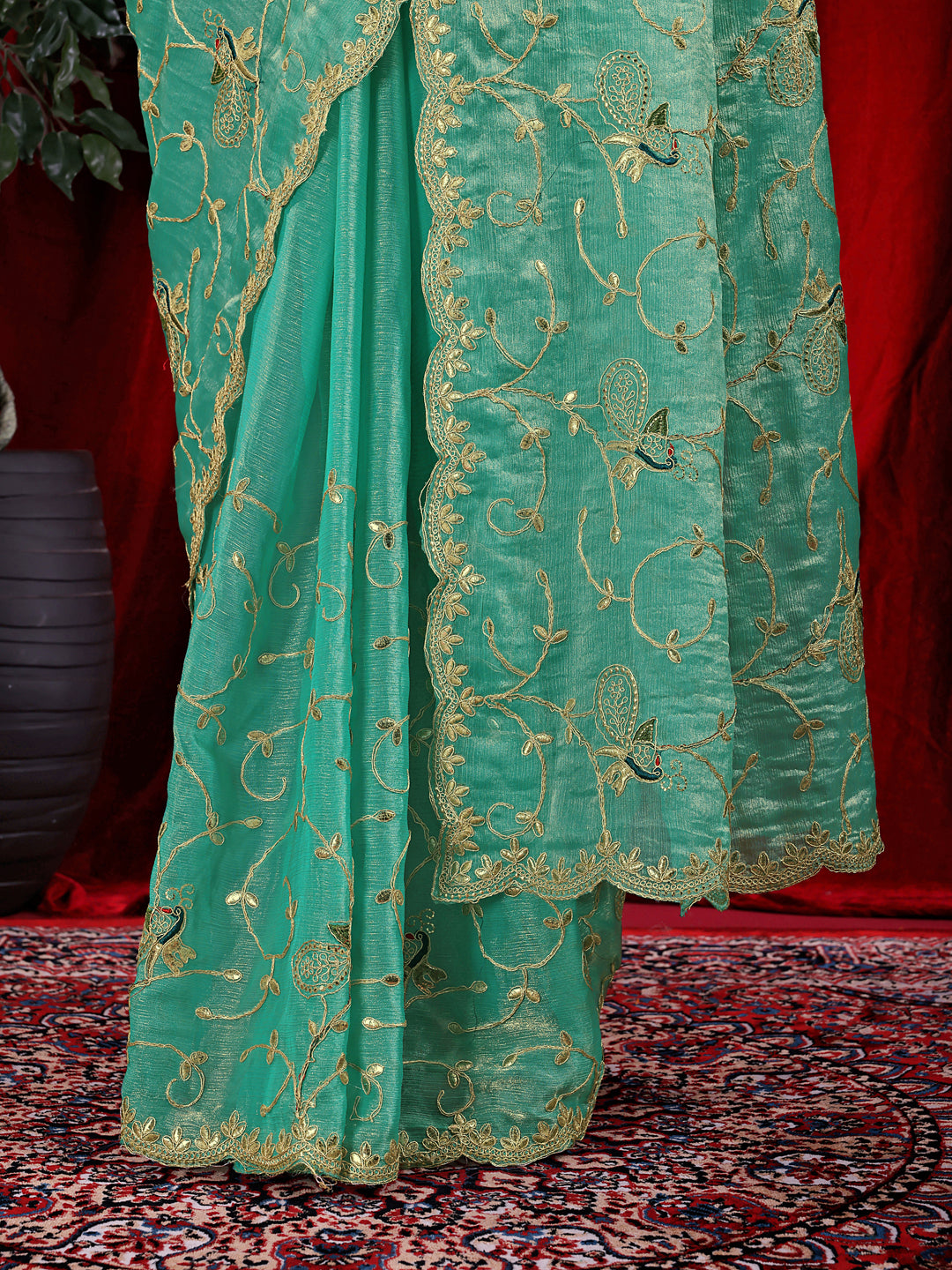 Jimmy Chu Embroidered Saree with Gotta Patti Work