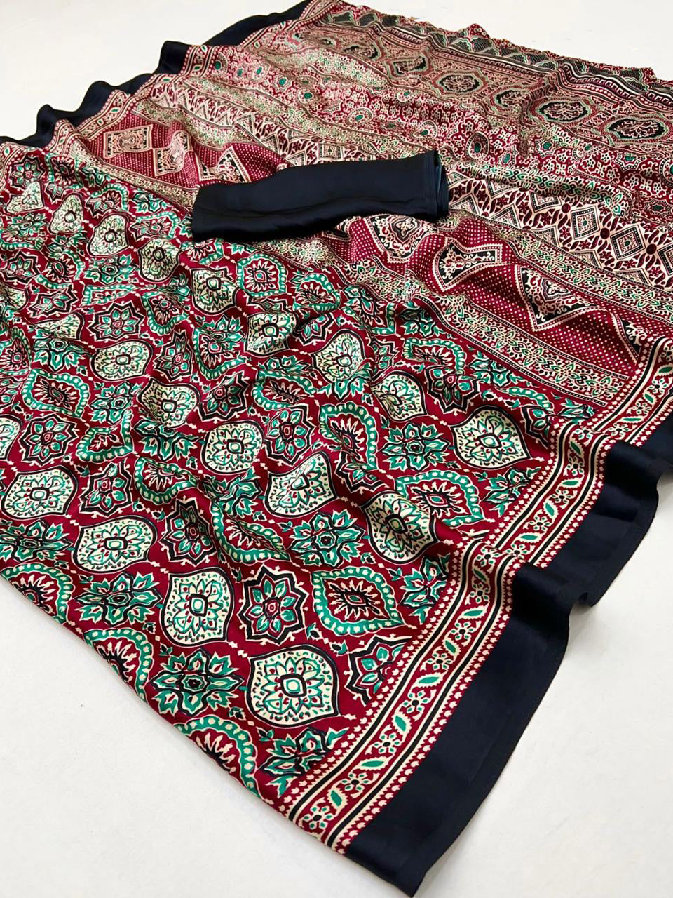 Soft Modal Silk Natural Ajrakh Printed Saree