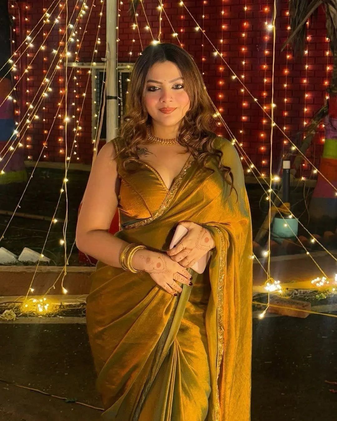 Gold & Rama Two-Tone Soft Fancy Chiffon Silk Saree