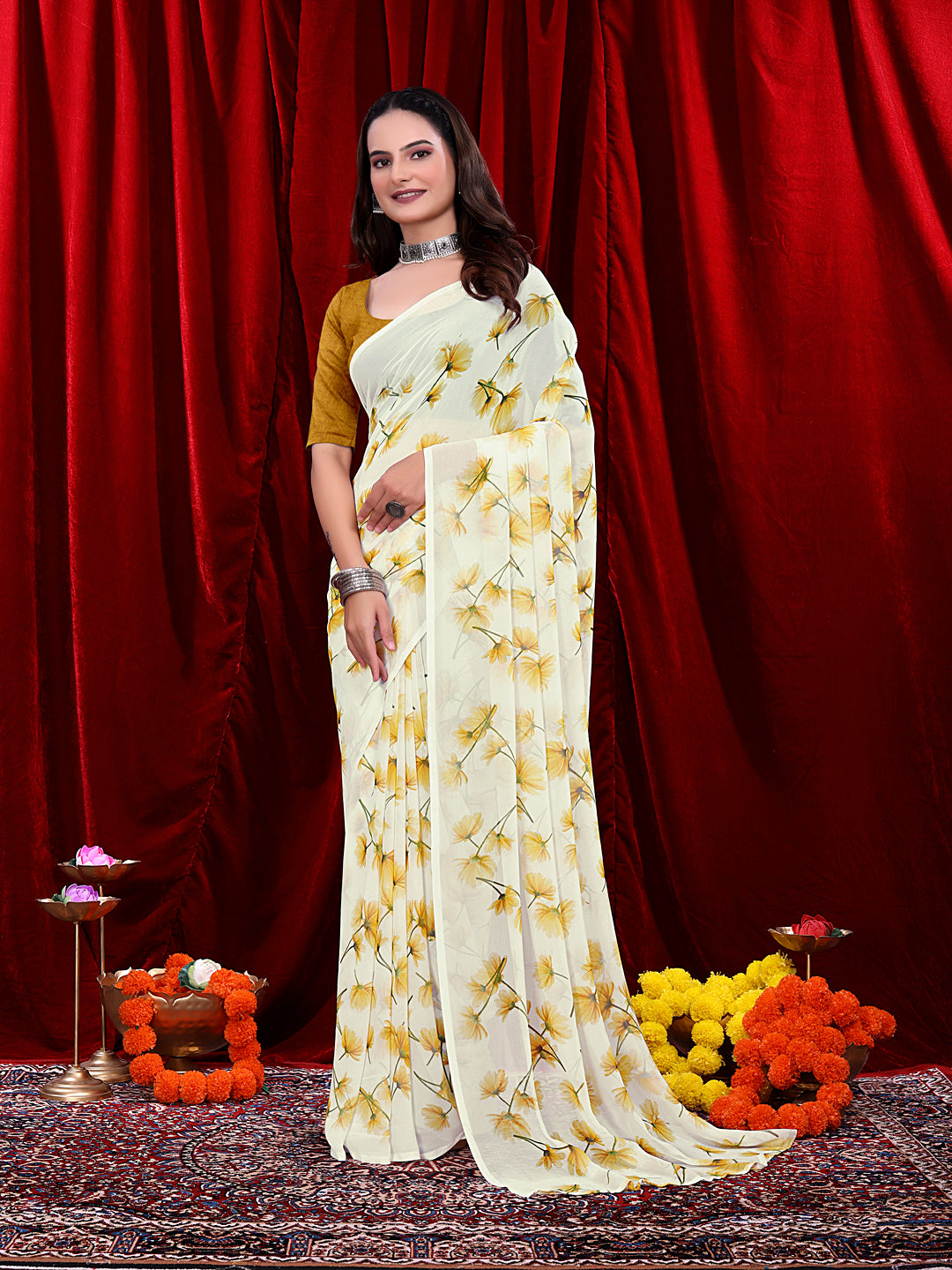 Women's Ready-to-wear Floral Printed Georgette Saree