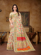 Pionex kashmiri pashmina patola litchi cotton silk saree