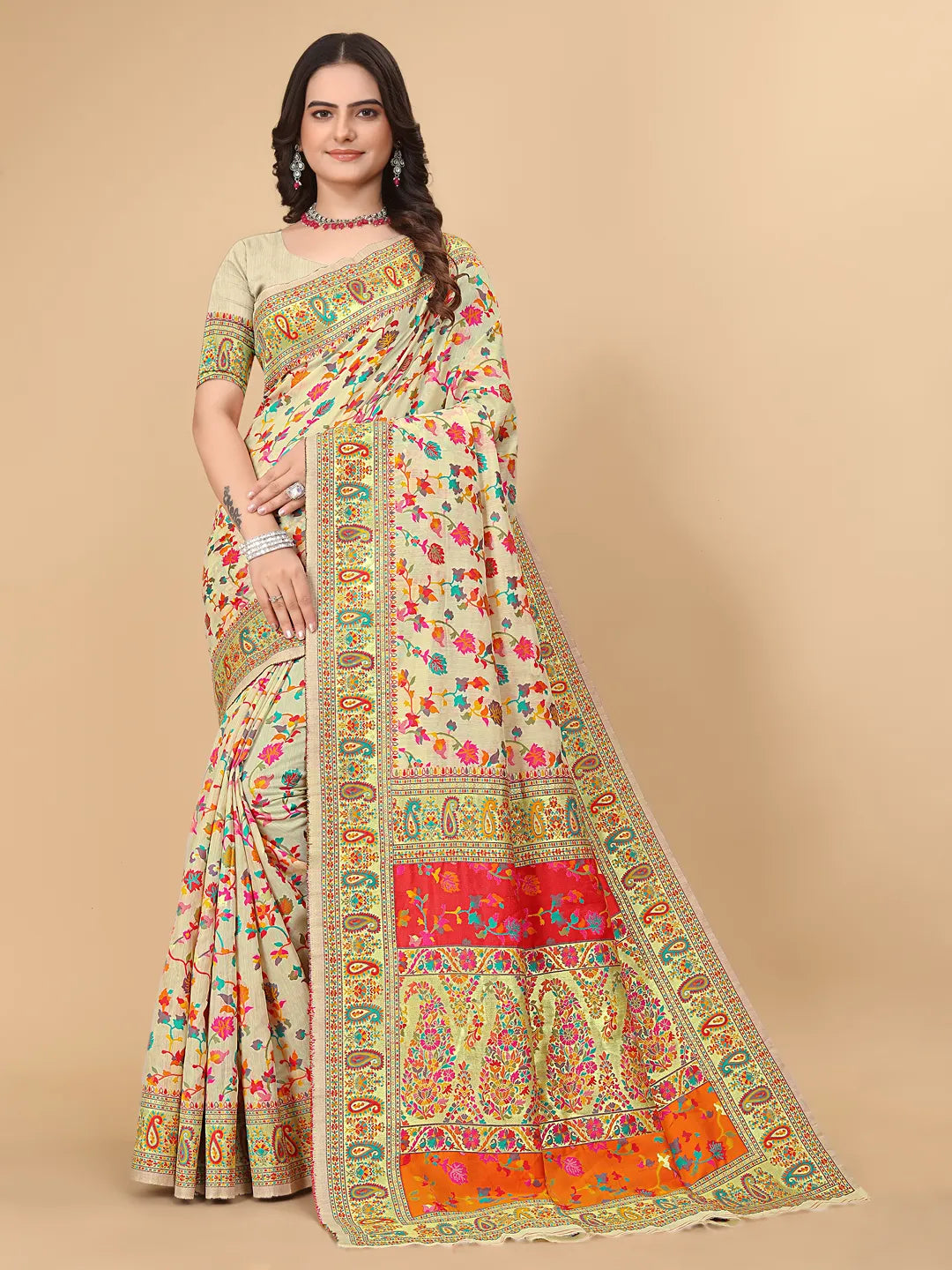 Pionex kashmiri pashmina patola litchi cotton silk saree