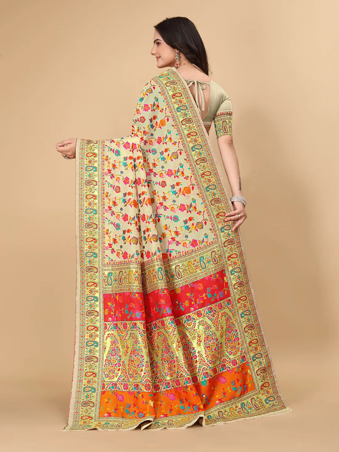 Pionex kashmiri pashmina patola litchi cotton silk saree