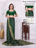 Ready To Wear Satin Banarasi Silk Saree with Woven Zari Work & Rich Traditional Border