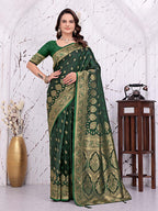 Ready To Wear Satin Banarasi Silk Saree with Woven Zari Work & Rich Traditional Border