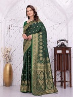 Ready To Wear Satin Banarasi Silk Saree with Woven Zari Work & Rich Traditional Border