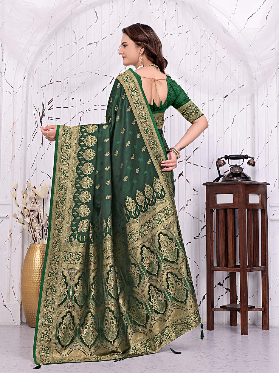 Ready To Wear Satin Banarasi Silk Saree with Woven Zari Work & Rich Traditional Border