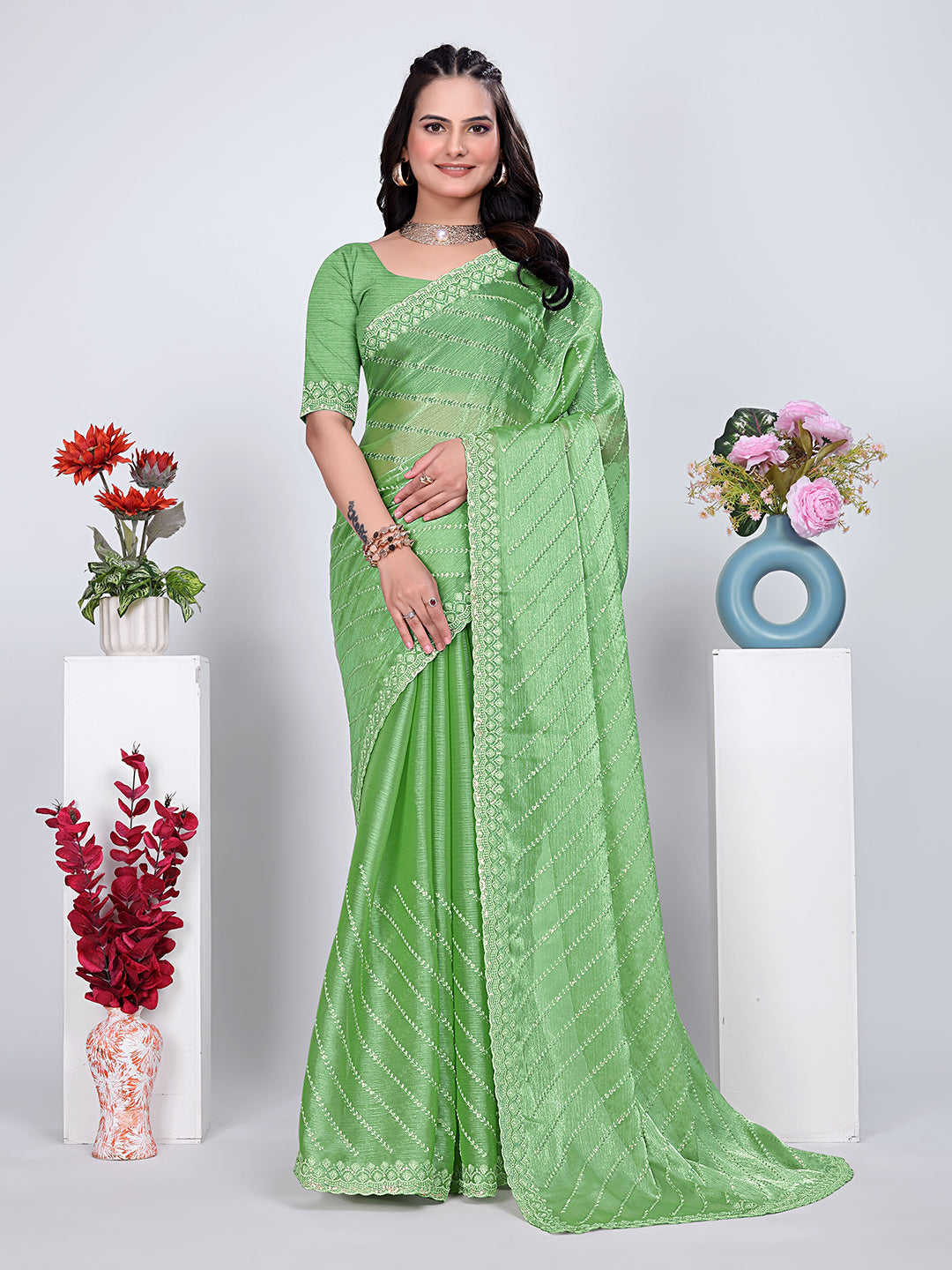 Jimmy Chu Embroidered sequins Saree