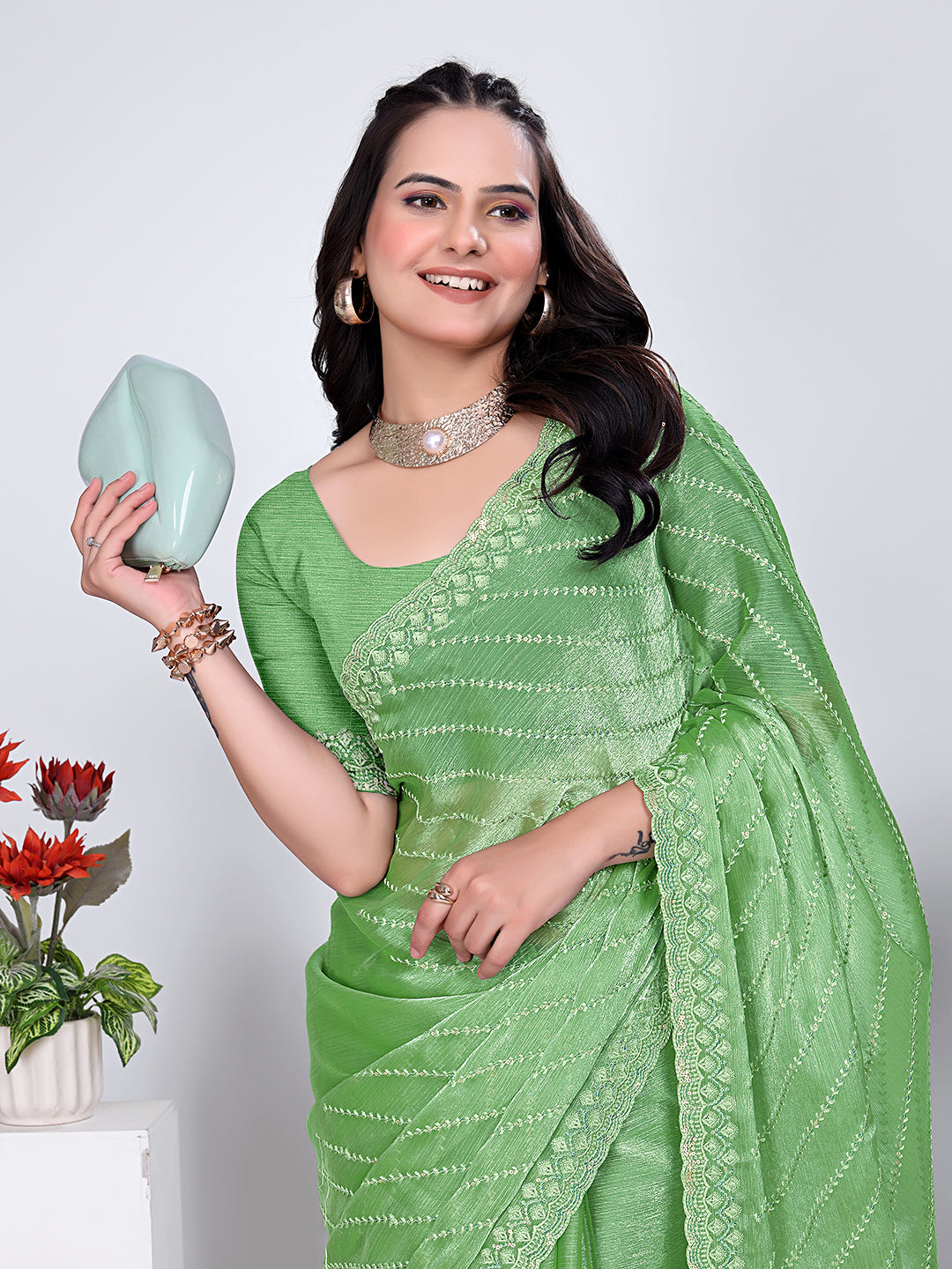 Jimmy Chu Embroidered sequins Saree