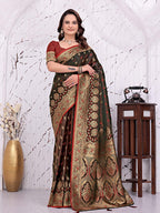 Ready To Wear Satin Banarasi Silk Saree with Woven Zari Work & Rich Traditional Border