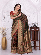 Ready To Wear Satin Banarasi Silk Saree with Woven Zari Work & Rich Traditional Border