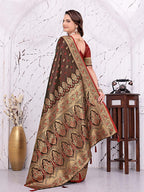 Ready To Wear Satin Banarasi Silk Saree with Woven Zari Work & Rich Traditional Border