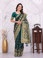 Ready To Wear Satin Banarasi Silk Saree with Woven Zari Work & Rich Traditional Border