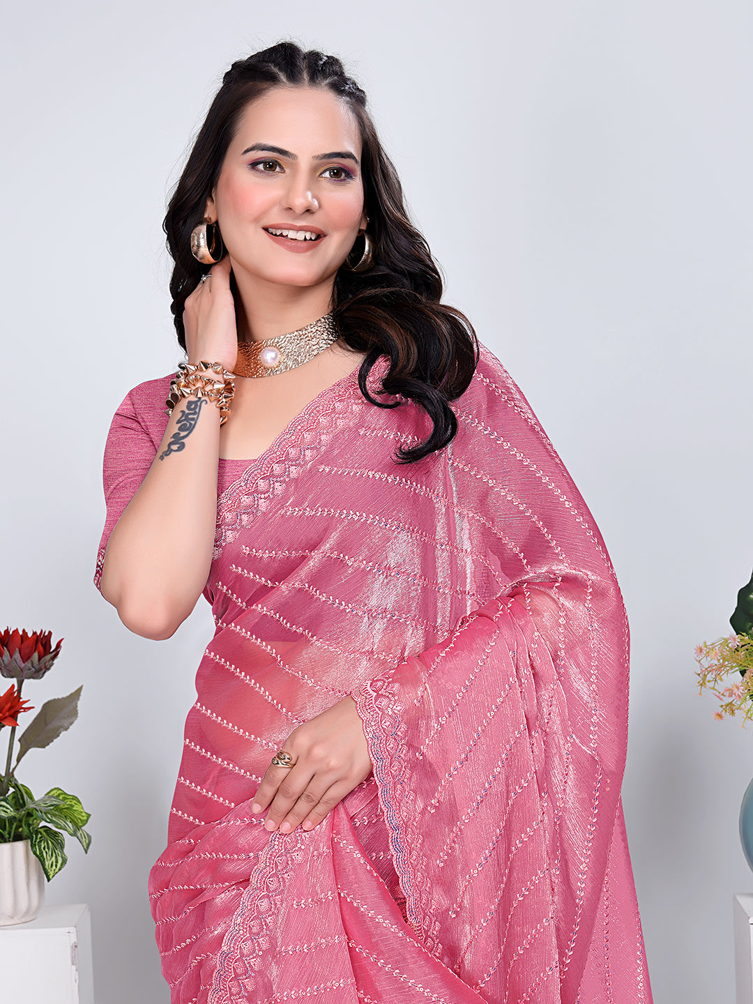 Jimmy Chu Embroidered sequins Saree