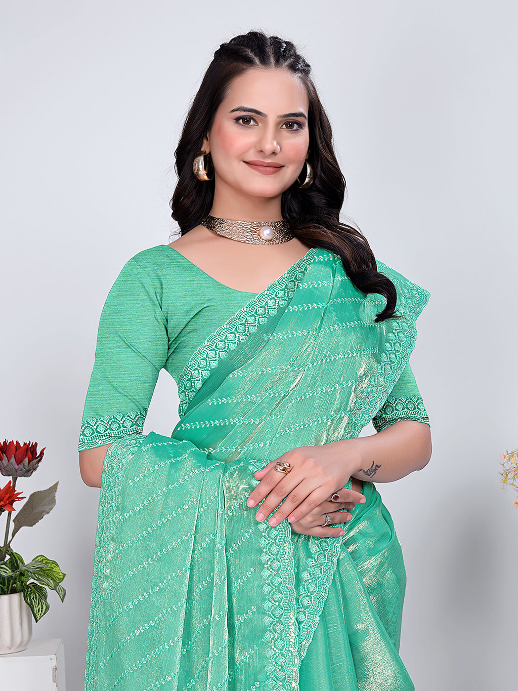 Jimmy Chu Embroidered sequins Saree