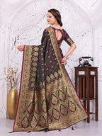 Ready To Wear Satin Banarasi Silk Saree with Woven Zari Work & Rich Traditional Border
