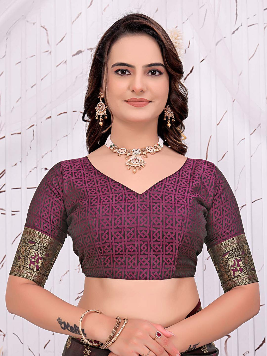 Ready To Wear Satin Banarasi Silk Saree with Woven Zari Work & Rich Traditional Border