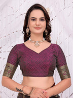 Ready To Wear Satin Banarasi Silk Saree with Woven Zari Work & Rich Traditional Border