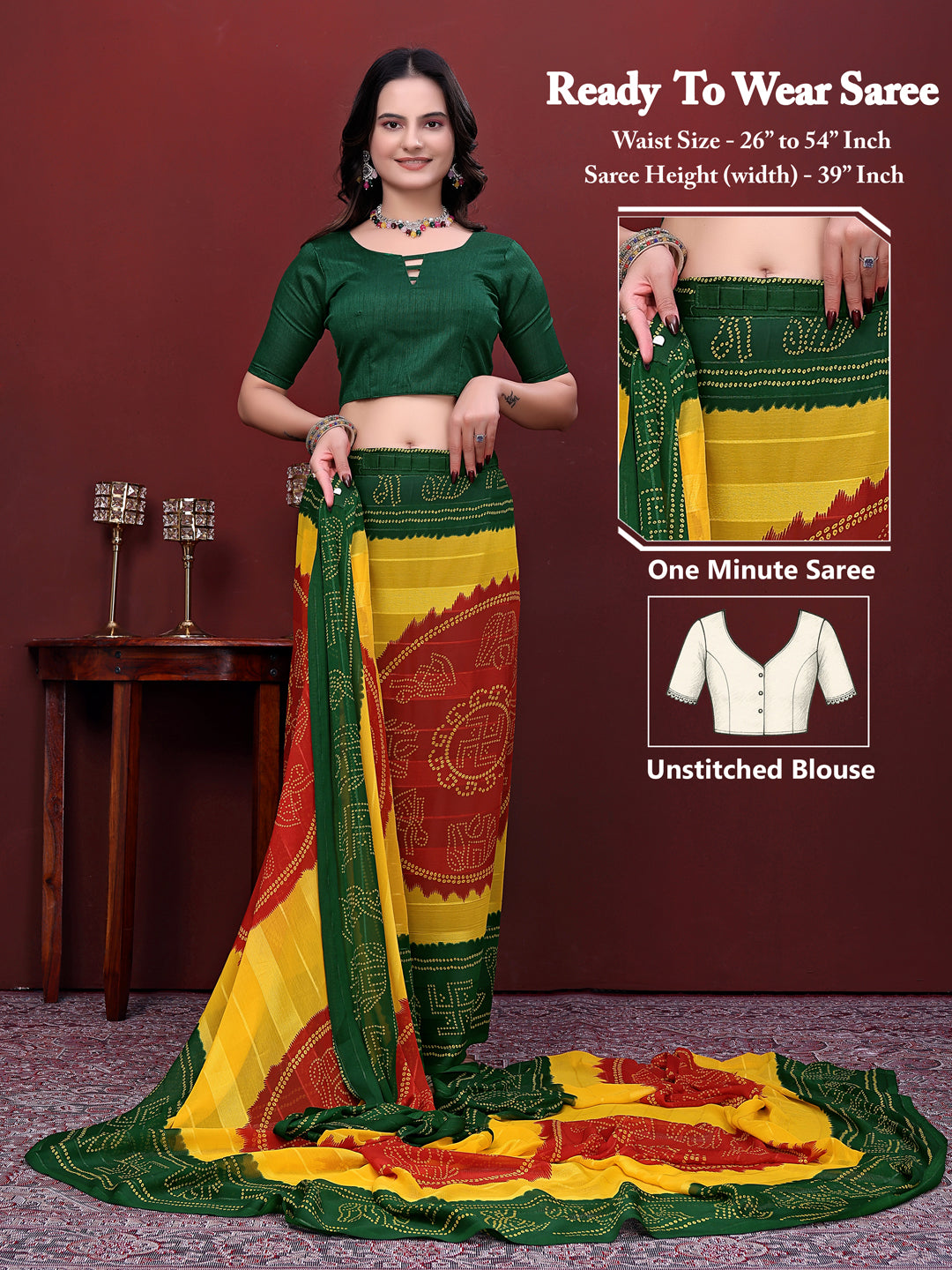 Ready to Wear Bandhani Print Simmer Silk Saree