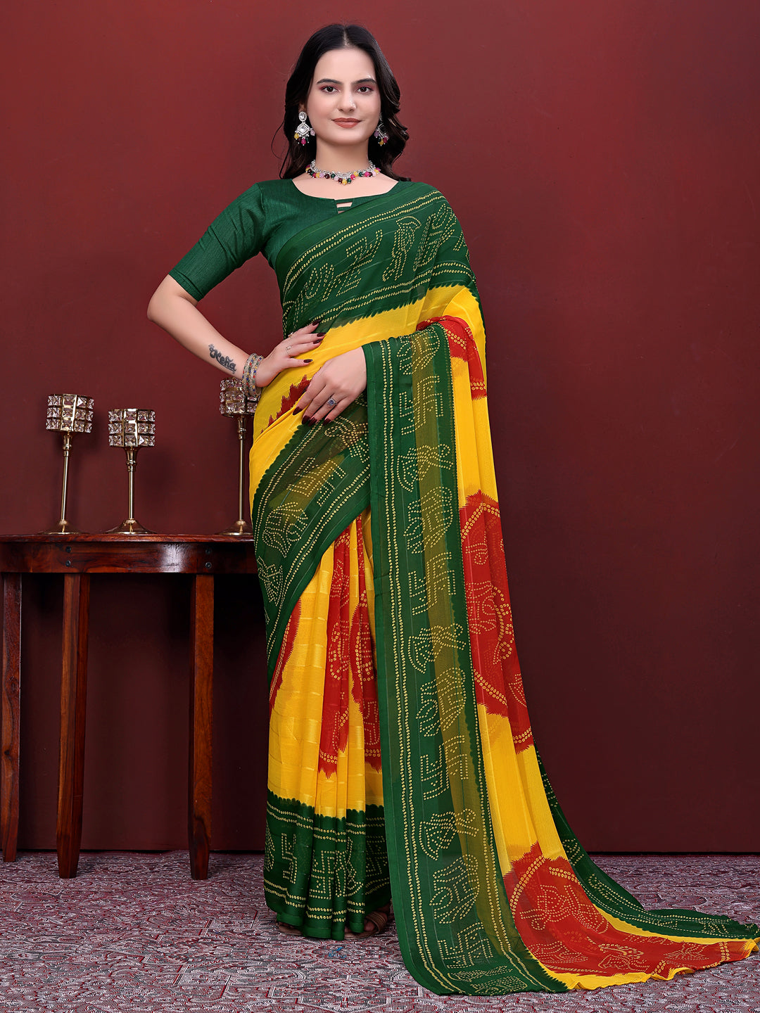 Ready to Wear Bandhani Print Simmer Silk Saree