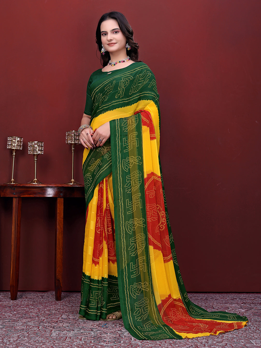 Ready to Wear Bandhani Print Simmer Silk Saree