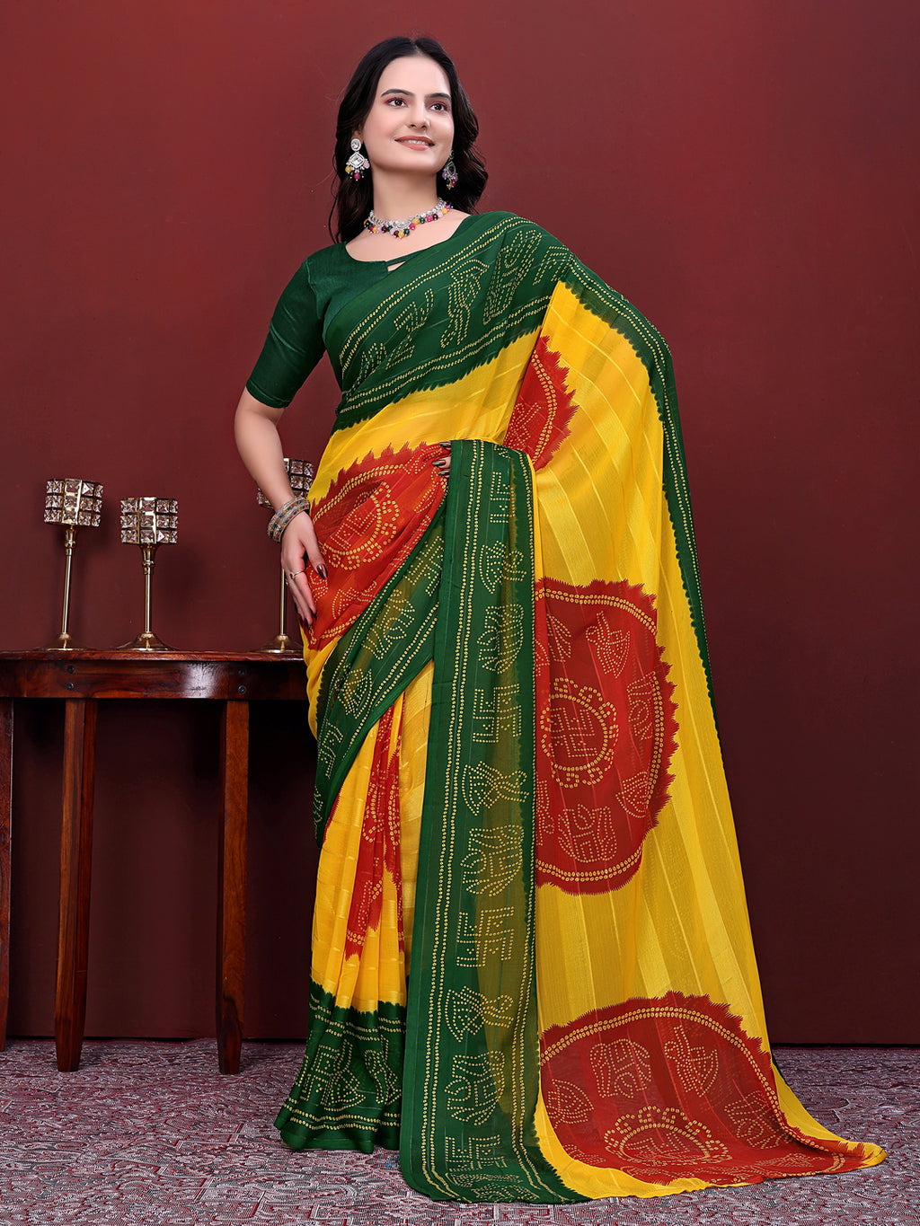 Ready to Wear Bandhani Print Simmer Silk Saree