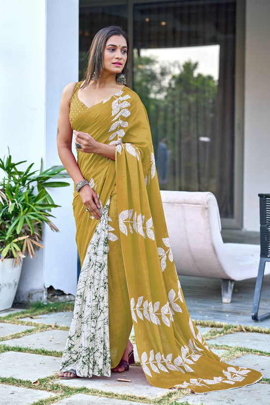 Mulmul Cotton Block Printed Saree