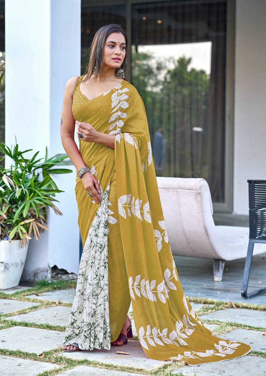 Mulmul Cotton Block Printed Saree