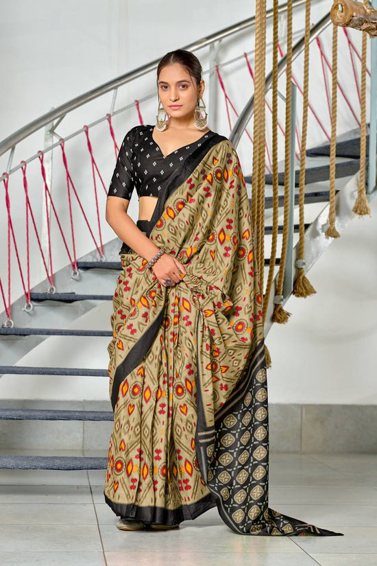 Ikkat Hand Block Print Mulmul Cotton Saree