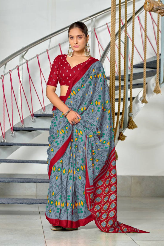 Ikkat Hand Block Print Mulmul Cotton Saree