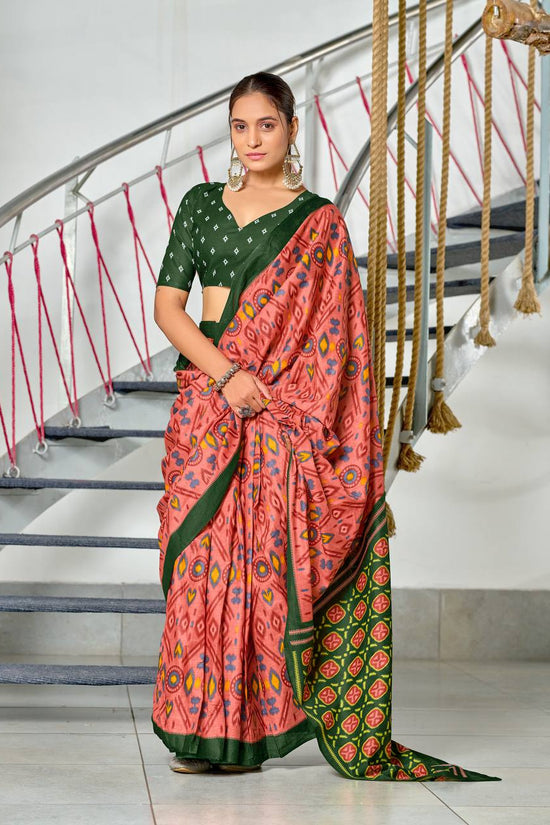 Ikkat Hand Block Print Mulmul Cotton Saree