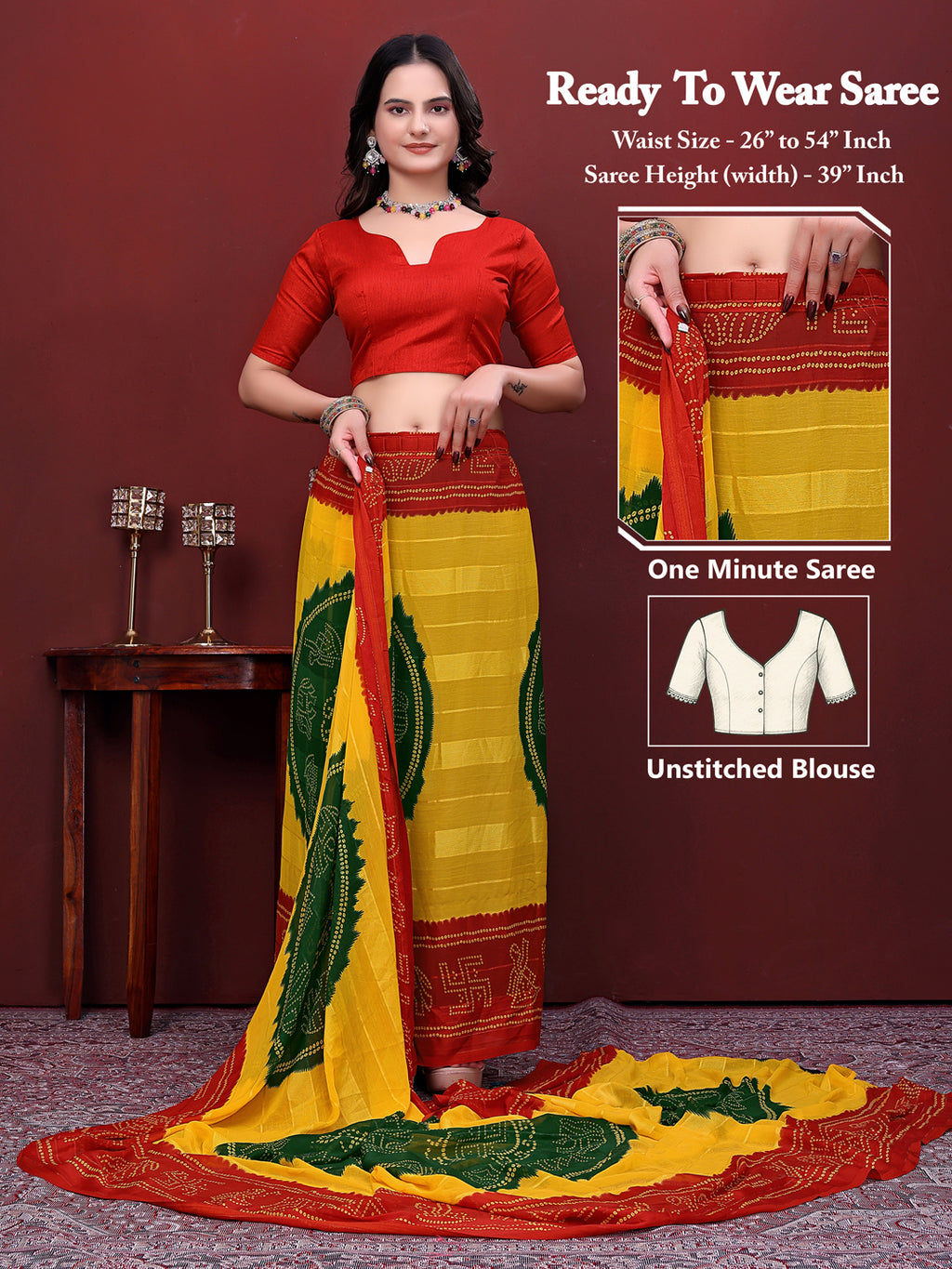 Ready to Wear Bandhani Print Simmer Silk Saree