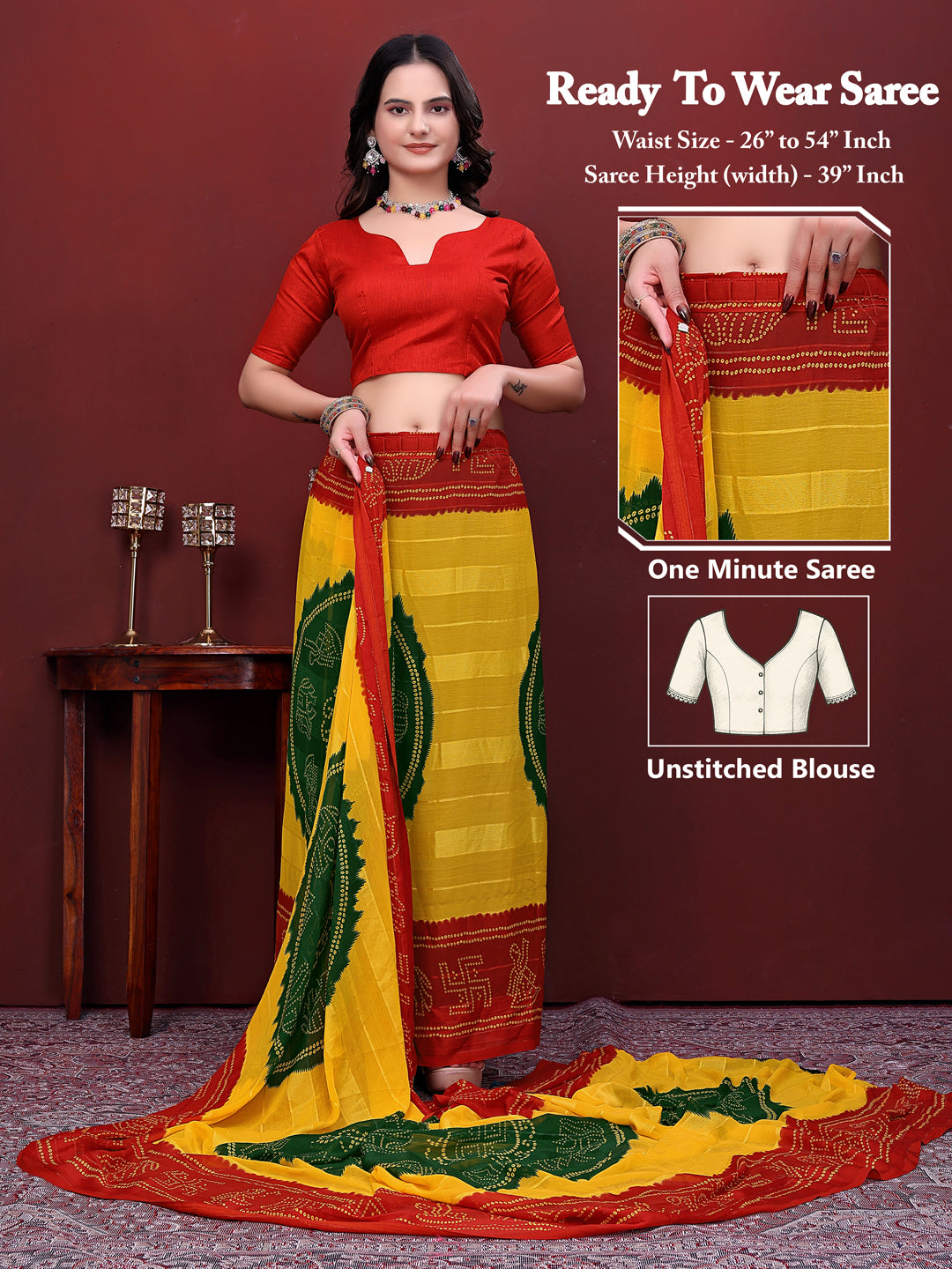 Ready to Wear Bandhani Print Simmer Silk Saree