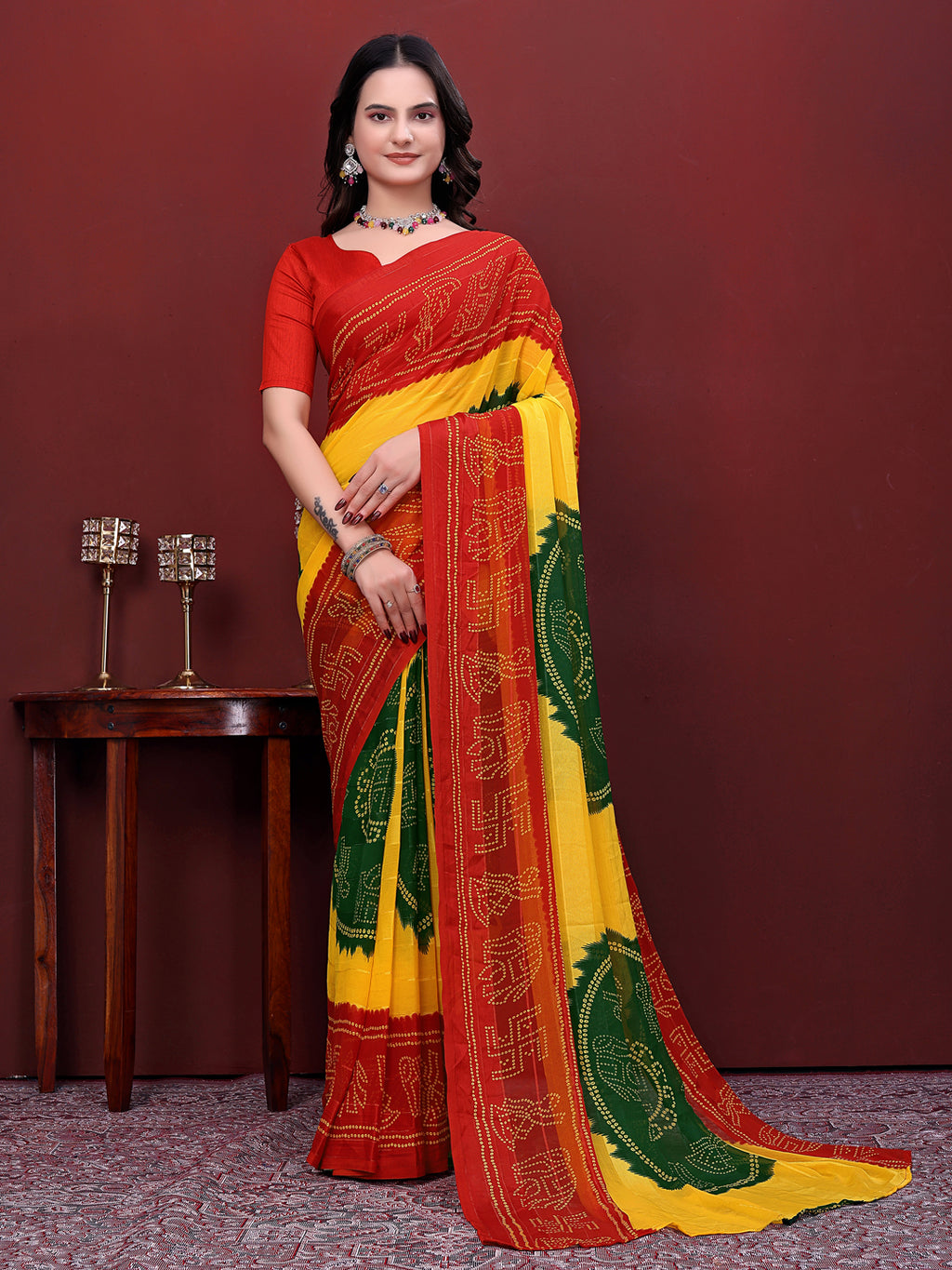 Ready to Wear Bandhani Print Simmer Silk Saree